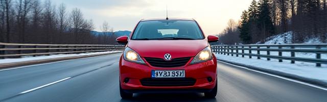 Liten, kompakt bybil på en vei