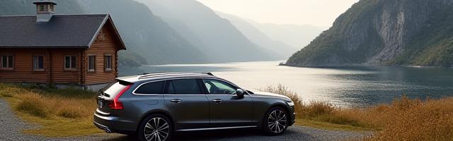 Romslig stasjonsvogn ved en fjord i Norge